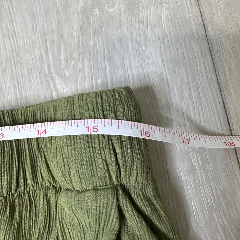 Abercrombie & fitch crinkle textured gauze olive green pull on wide leg pants L - Picture 6 of 8